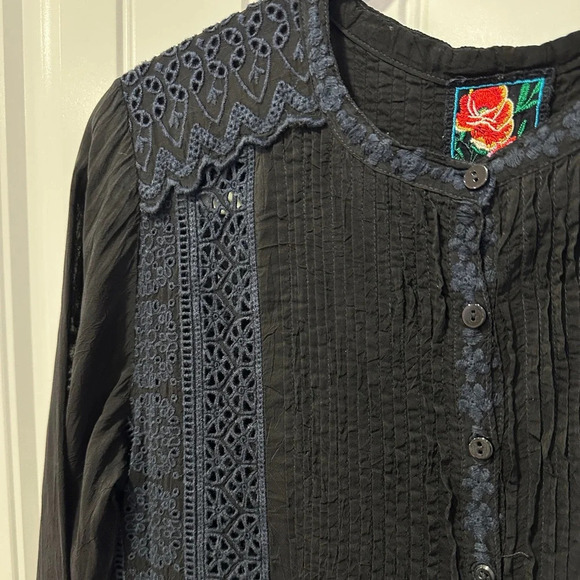 Johnny Was | Embroidered Black and Navy Blouse | Size: XS - Picture 12 of 12